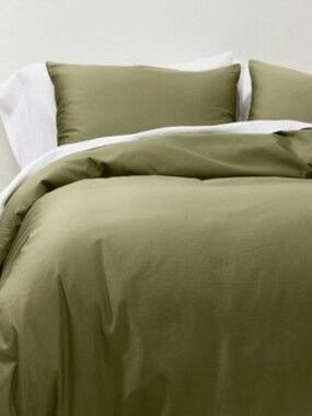 Open Box - Casaluna - Full/Queen Supima Washed Sateen Duvet & Sham Set M Green